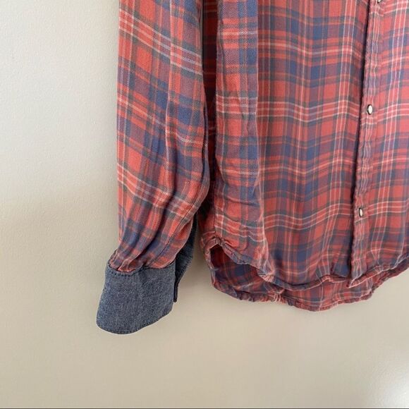 NSF Plaid Two Tone Pearl Button Down Shirt - Picture 7 of 9